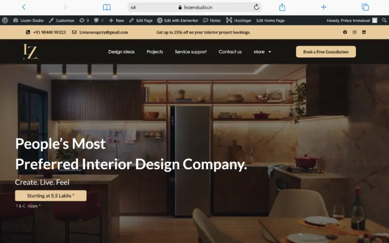 LivzenStudio — Interior design website screenshot